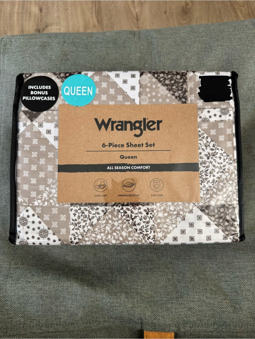 Wrangler Queen 6-Piece Sheet Set in Taupe bandana Patchwork